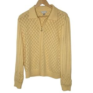 St. John Sport Yellow Full Zip Sweater Cardigan Wool Blend Womens size Large